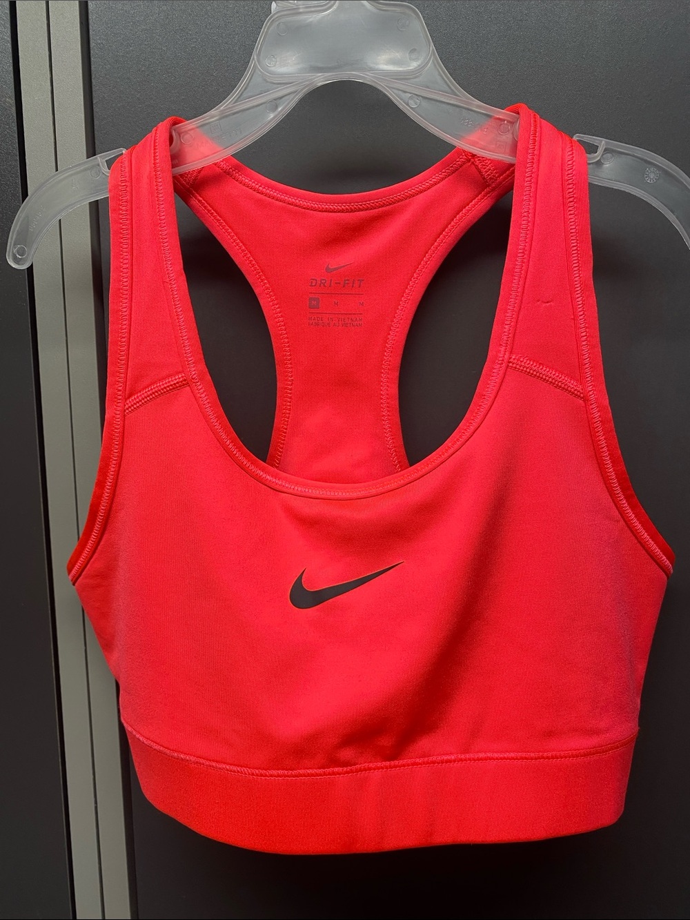 Nike Bright Red Racerback Sports Bra with Black Swoosh